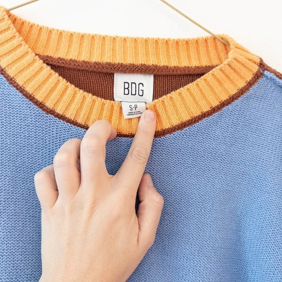 BDG Charlie Pullover Sweater In Blue Multi Oversized Slouchy Color Block - Picture 3 of 5